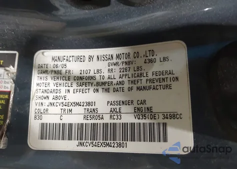 2005 Infiniti G35 из США, поврежденный, VIN JNKCV54EX5M423801